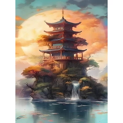 Pagoda a szigeten - gyémántszemes kirakó