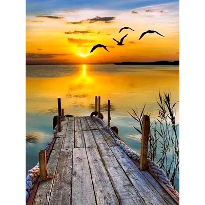 Naplemente a stégről - számfestő kép keretre feszítve