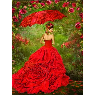 Nő vörösben - számfestő kép keretre feszítve