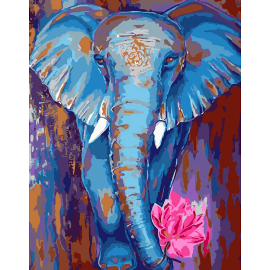 Elefánt lótuszvirággal - számfestő készlet