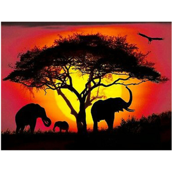 Elefántok naplementében - gyémántszemes kirakó