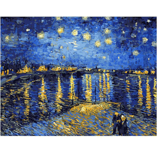 Csillagos éj (Van Gogh) - számfestő készlet kerettel