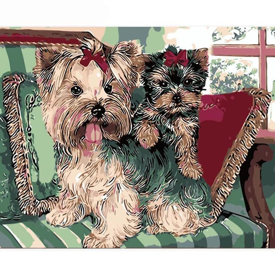 Yorkie mama kicsinyével - számfestő készlet