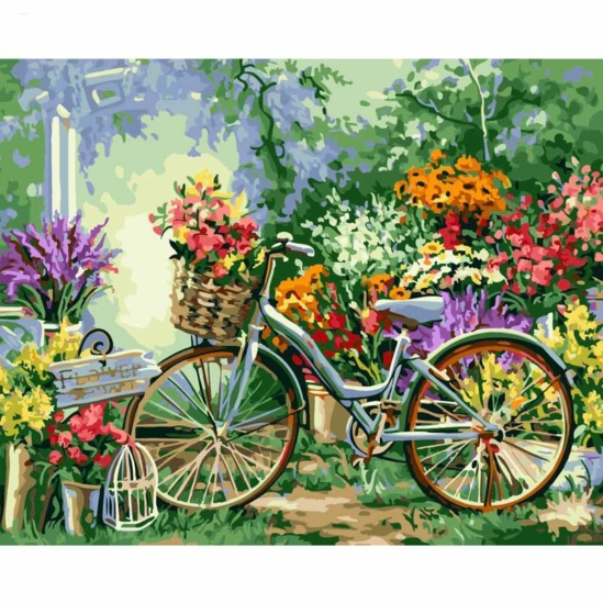 Virágos bicikli - gyémántszemes kirakó