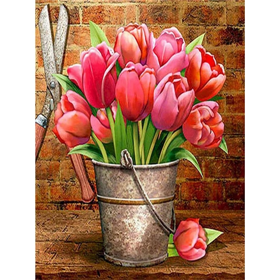 Tulipáncsokor - gyémántszemes kirakó