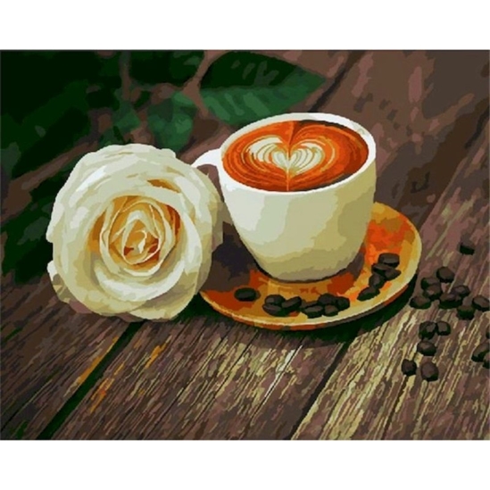 Kávé rózsával - számfestő készlet kerettel