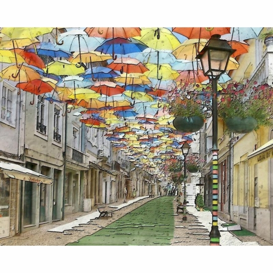 Esernyős utca - számfestő készlet kerettel