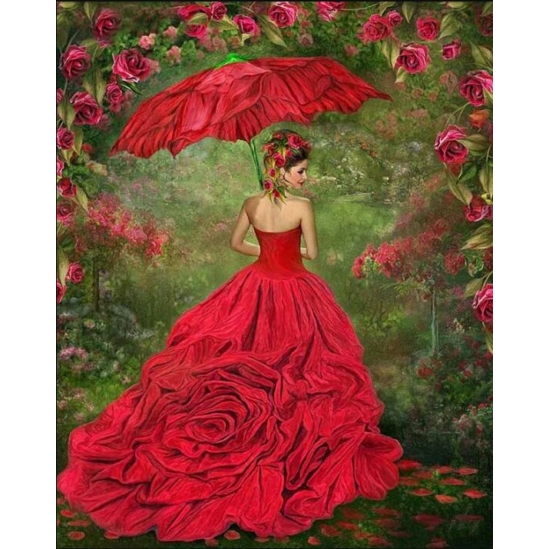 Nő vörösben - számfestő készlet kerettel