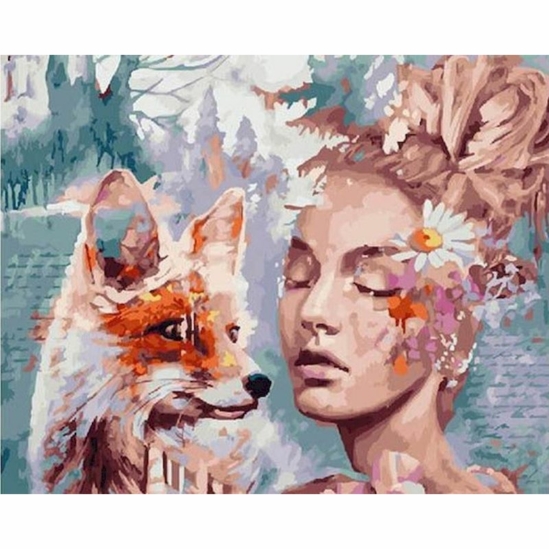 Lány rókával - számfestő készlet kerettel