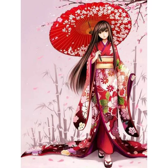 Japán lány - számfestő készlet kerettel