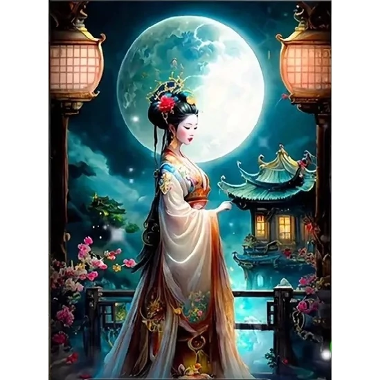 Japán nő - számfestő készlet kerettel