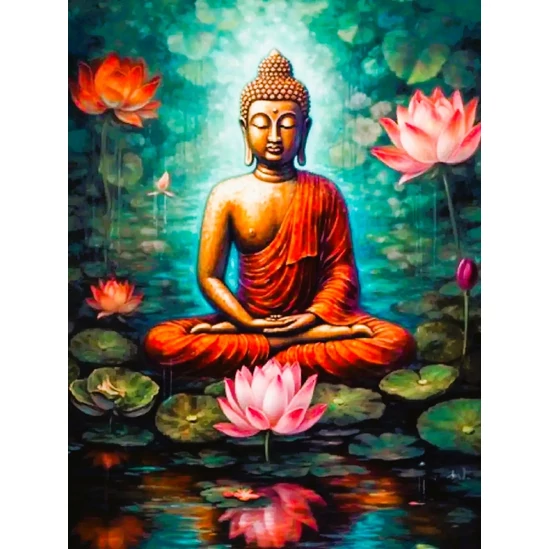 Buddha lótusszal - számfestő készlet kerettel